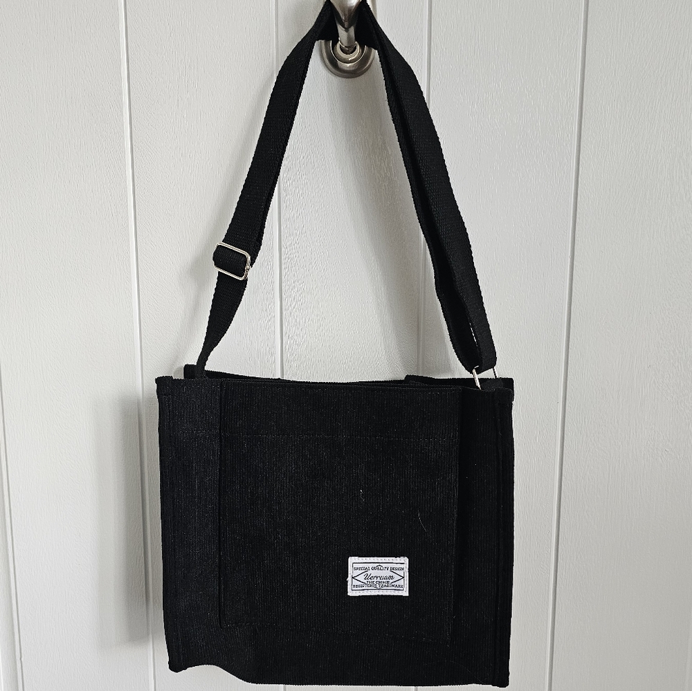 UERRUAM Womens Black Courdoroy Small Tote, Shoulder Bag, Purse